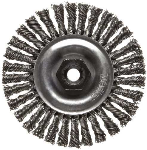 Image of Weiler 13125 Mini Roughneck 4 inch Stringer Bead Wire Wheel, .020 inch Steel Fill, M10X1.25 Nut, Made in the USA