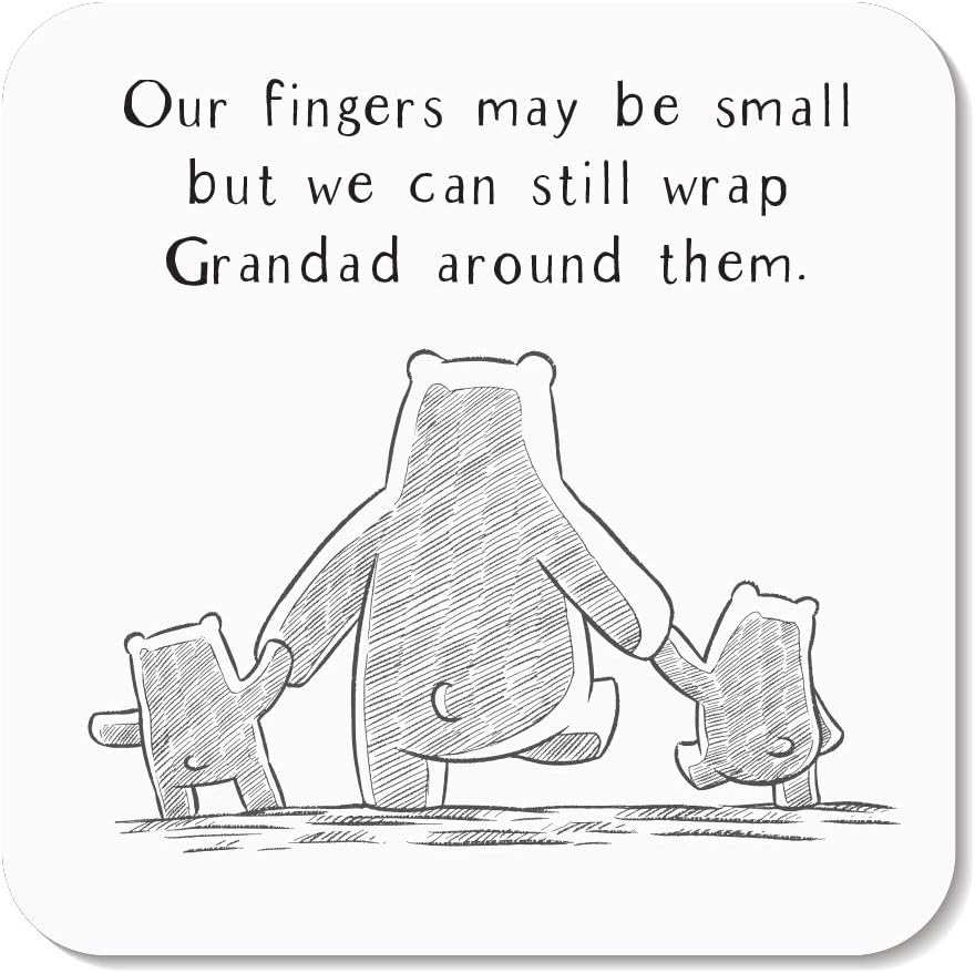 Rors & Wren Our Fingers May be Small but we can Still Wrap Grandad Around Them Coaster by and - Gift for Grandad Gifts Grandad Gift Gloss Finish 9x9 cm (2 Grandchildren)
