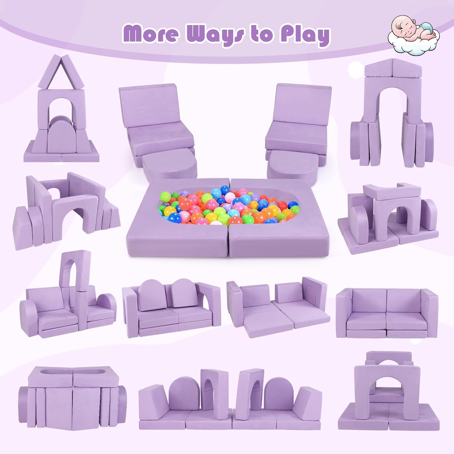 HONEY JOY Modular Kids Play Couch, 8 PCS Imaginative Convertible Foam Children Sofa, Playroom Bedroom Nursery Furniture, for Playing, Creativity, Large Toddler Couch, Gift for Boys Girls (Purple)