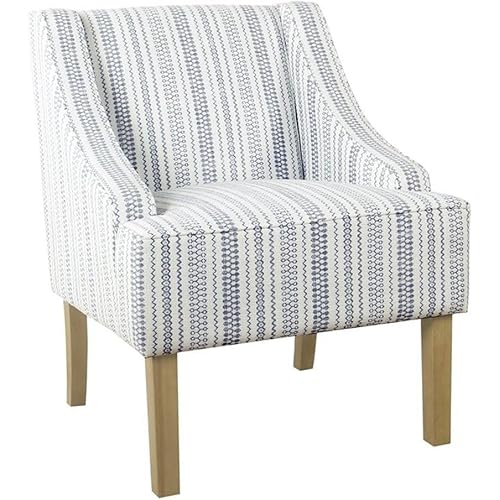 HomePop Velvet Swoop Arm Accent Chair, Blue and White farmhouse stripe