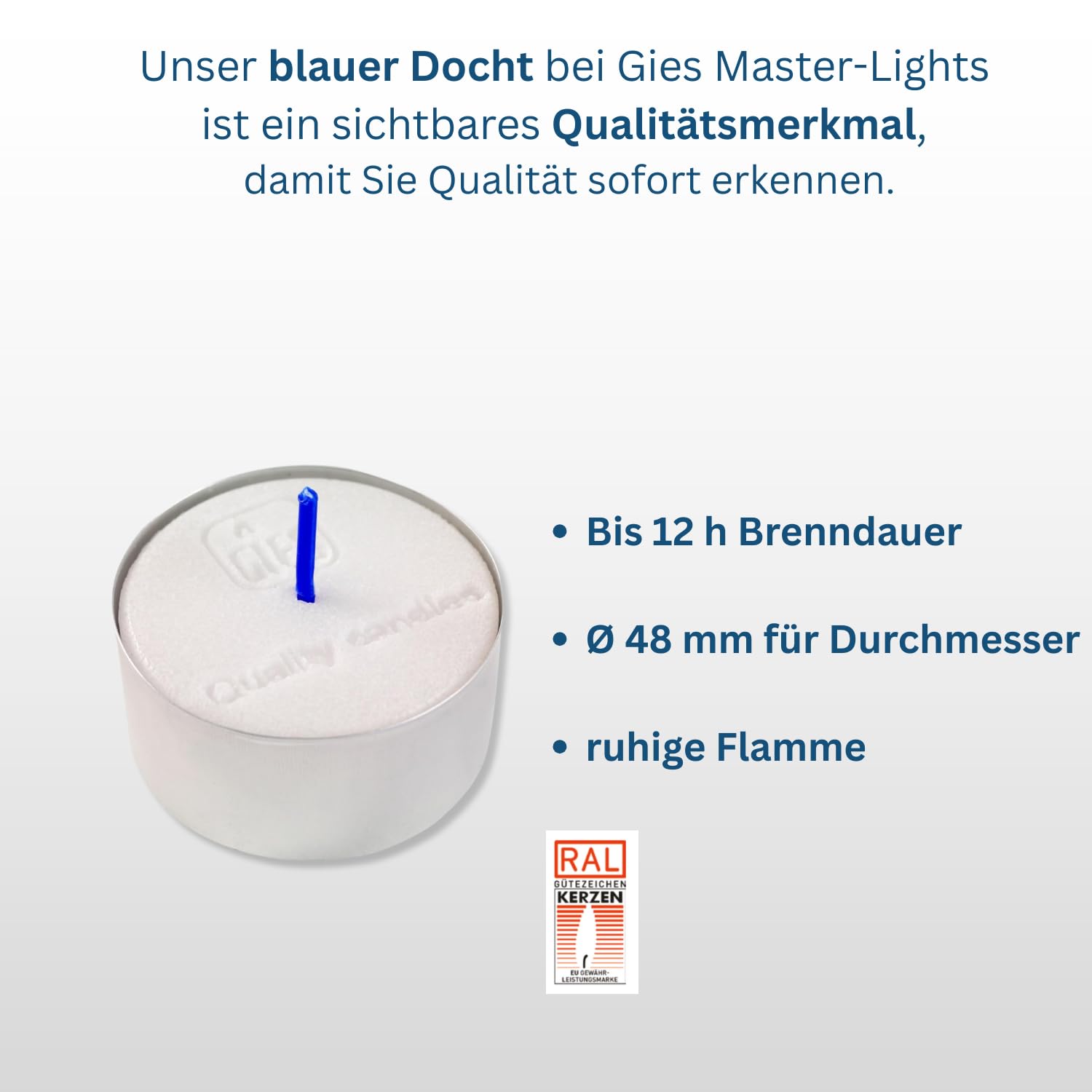 Gies Master-Lights, Ø 48 mm, in Metallhülsen, 140er-Karton weiss