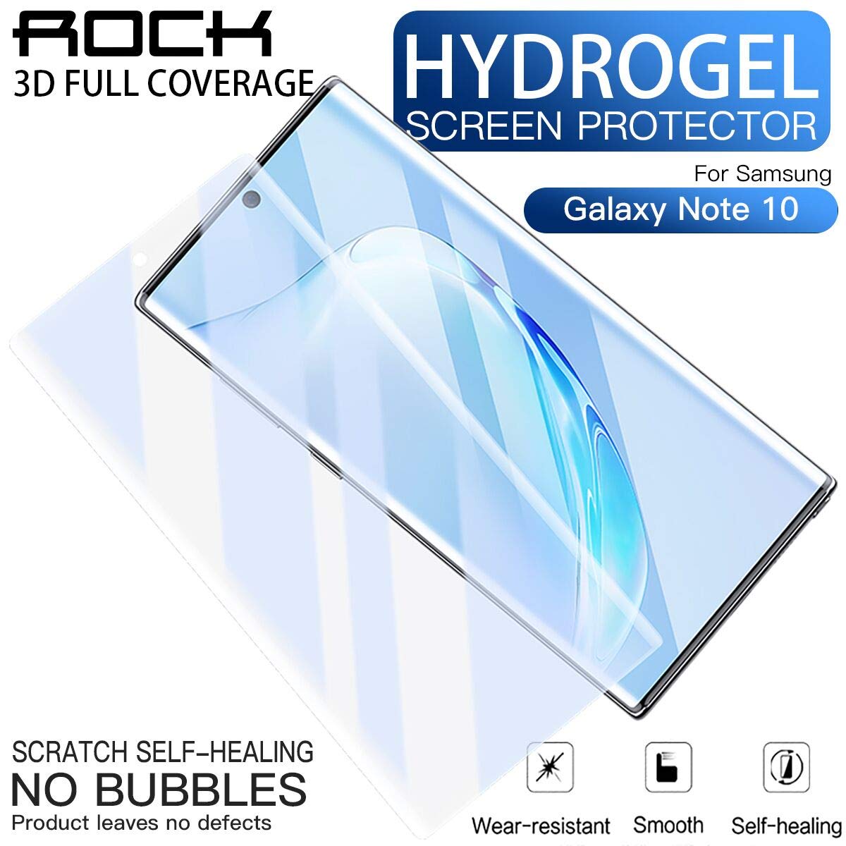 AICase Screen Protector for Galaxy Note 10,0.12mm Support Fingerprint ID Soft Hydrogel Aqua Flex HD Ultra ClearCase Friendly Full Coverage Anti Fingerprint Screen Cover for Samsung Galaxy Note 10