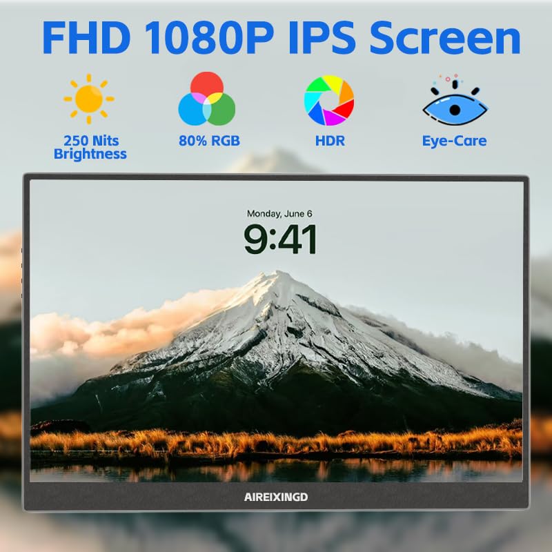 Image of Portable Monitor 15.6 inch 1080P FHD IPS Display, 60Hz Ultra-Slim USB /Type-C /Mini HDMI Travel Monitor with Kickstand, Screen Extender for Laptop, Mac, Phone, PS, Xbox, Switch Gaming