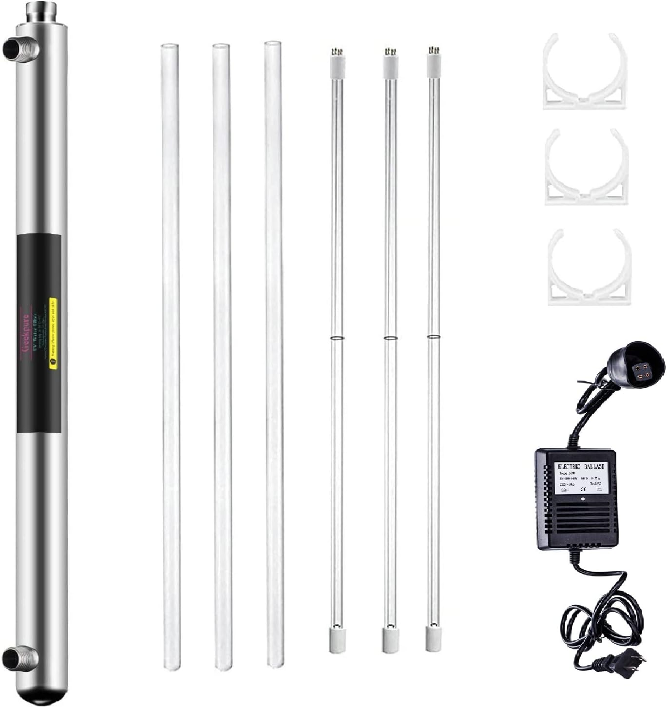 Geekpure - Filtro de agua ultravioleta para toda la casa, 55 W, purificador de agua UV con 2 filtros UV extra y 2 fundas de cuarzo (12 GPM)