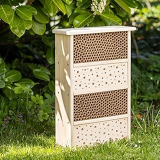 Navaris Bee House for Garden - 10.2" x 15.8" Hotel With Nesting Tubes Box and Holes for Carpenter, Pollinating, and Mason Bees