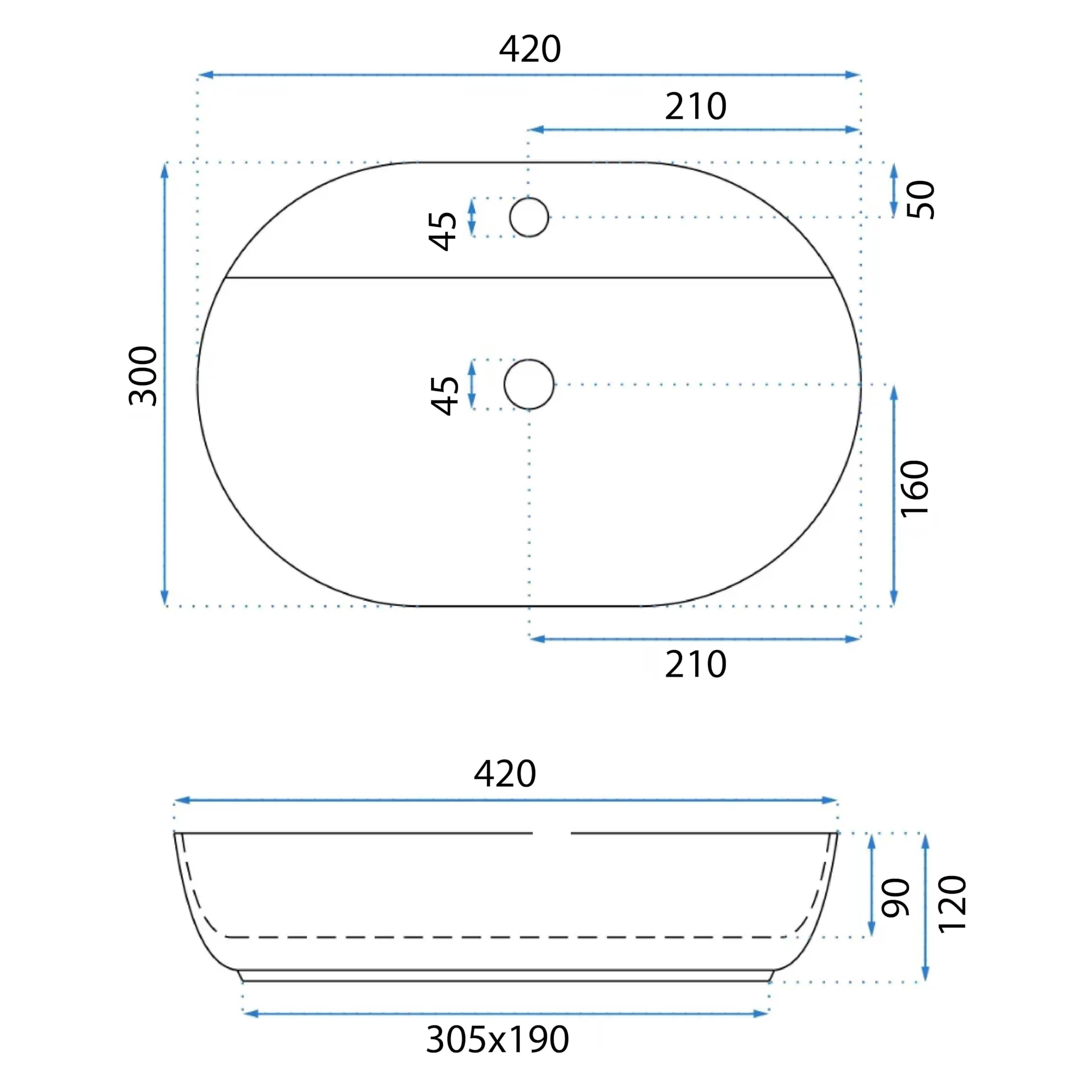 Lavabo Sobre Encimera Rea Aura 42 Blanco