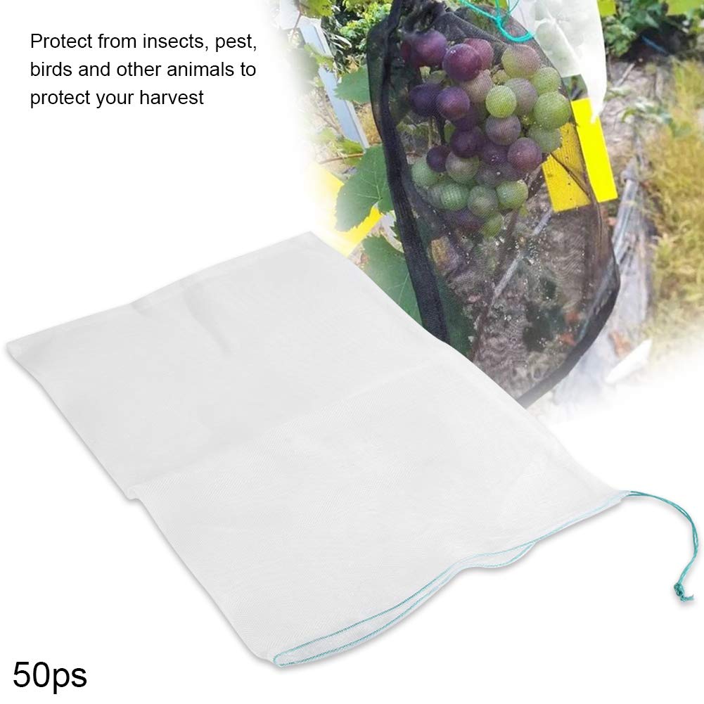 TOPINCN Sacchetto Protezione per frutti, Della pianta Sacco Maglia traspirante Coulisse Contro Insetti Zanzara Bug Bird Gardening Tools 50pcs (30 * 20 cm)