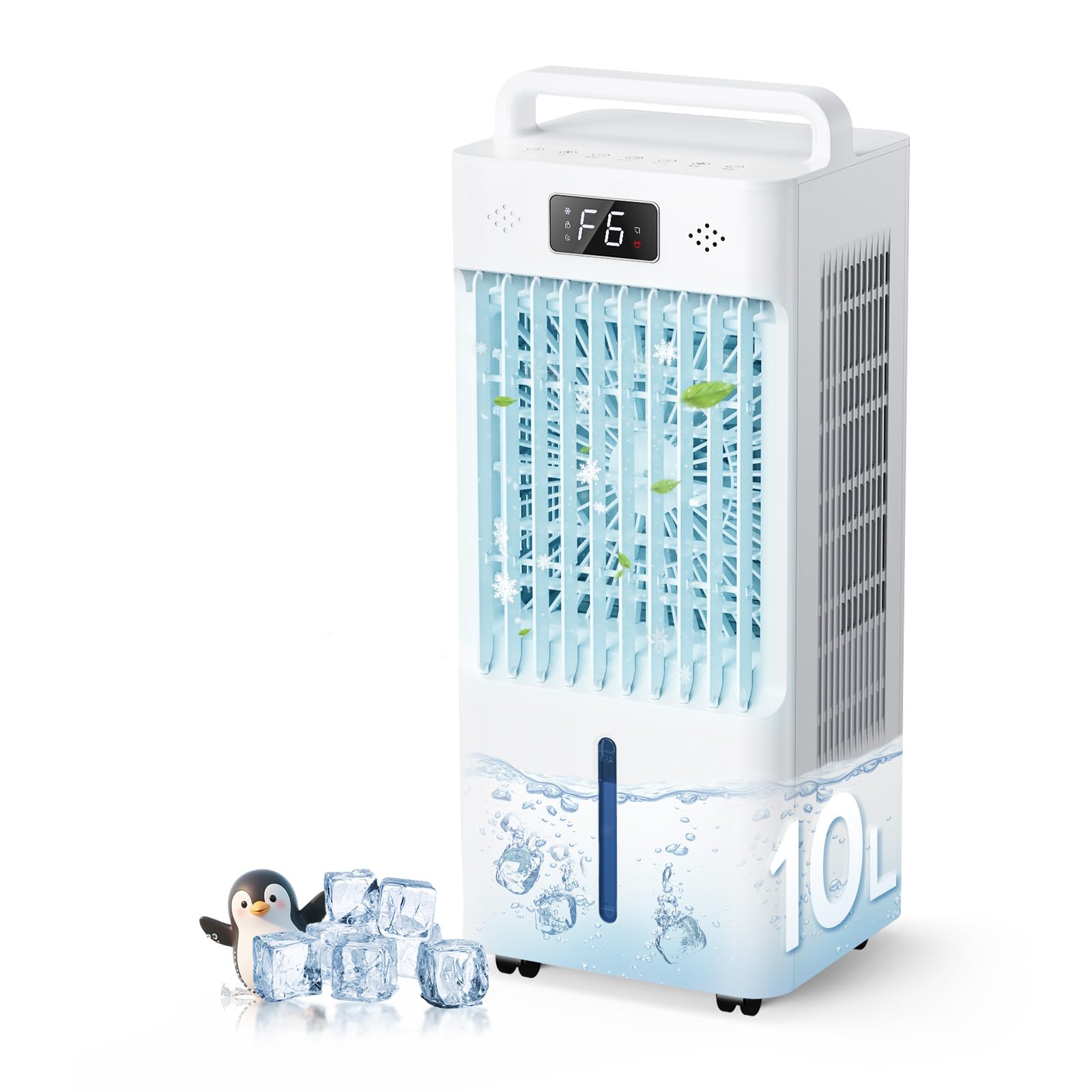 冷風機 冷風扇 スポットクーラー 【水冷式・上から給水】 風量6段階調節 左右自動首振り 大画面LEDパネル 1〜12時間タイマー 省エネ 10L大容量タンク 静音 PSE認証済 冷風機 強力 人気 工事不要 家庭用/オフィス ペット対策（ホワイト）