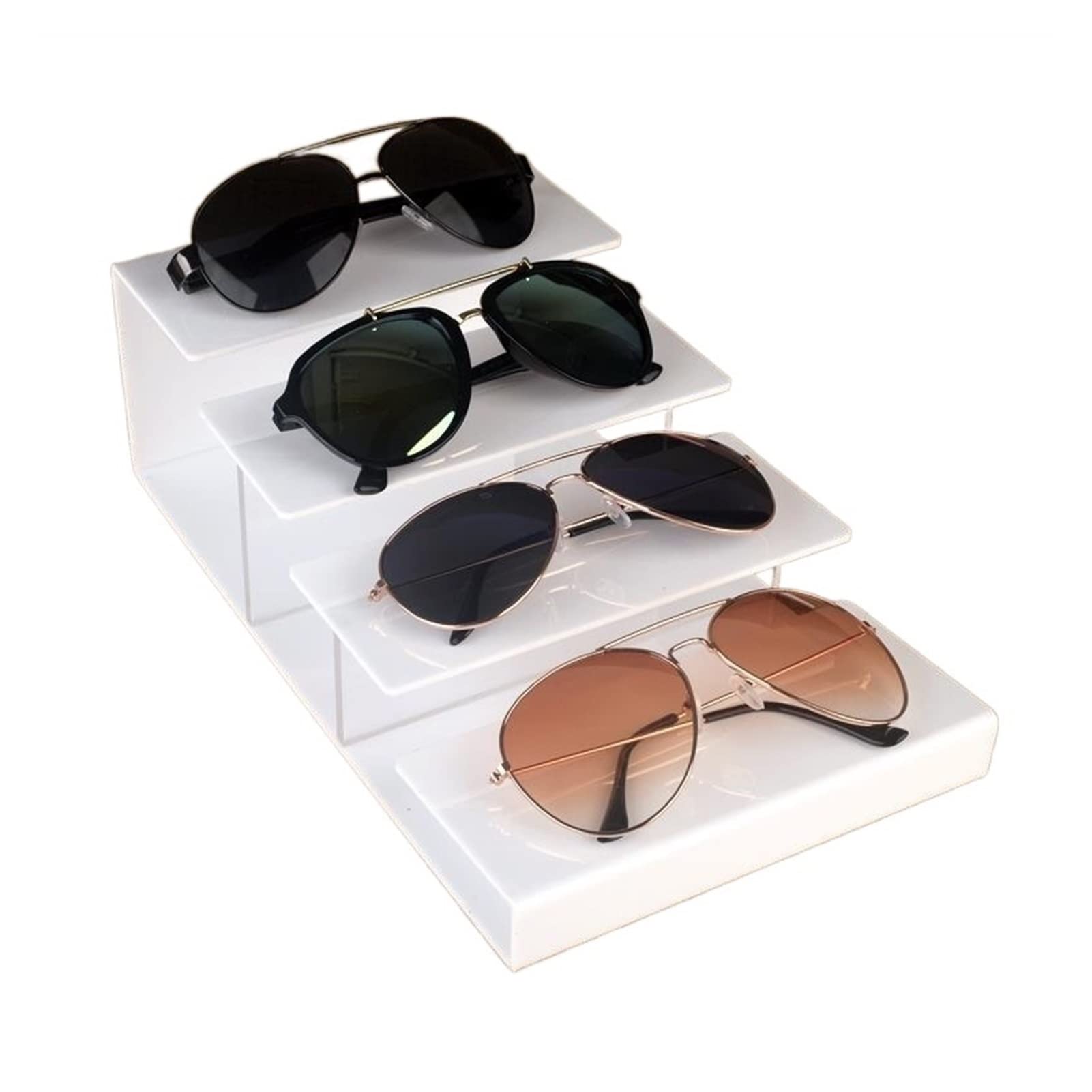 Brillenständer Acrylleiter-förmige Gläser Display-Rack-Sonnenbrillen Sonnenbrillen Schmuck Multi-Layer-Anzeigen-Requisiten Gläser Shop Counter Rack Sonnenbrillenständer(White-4 Layers)