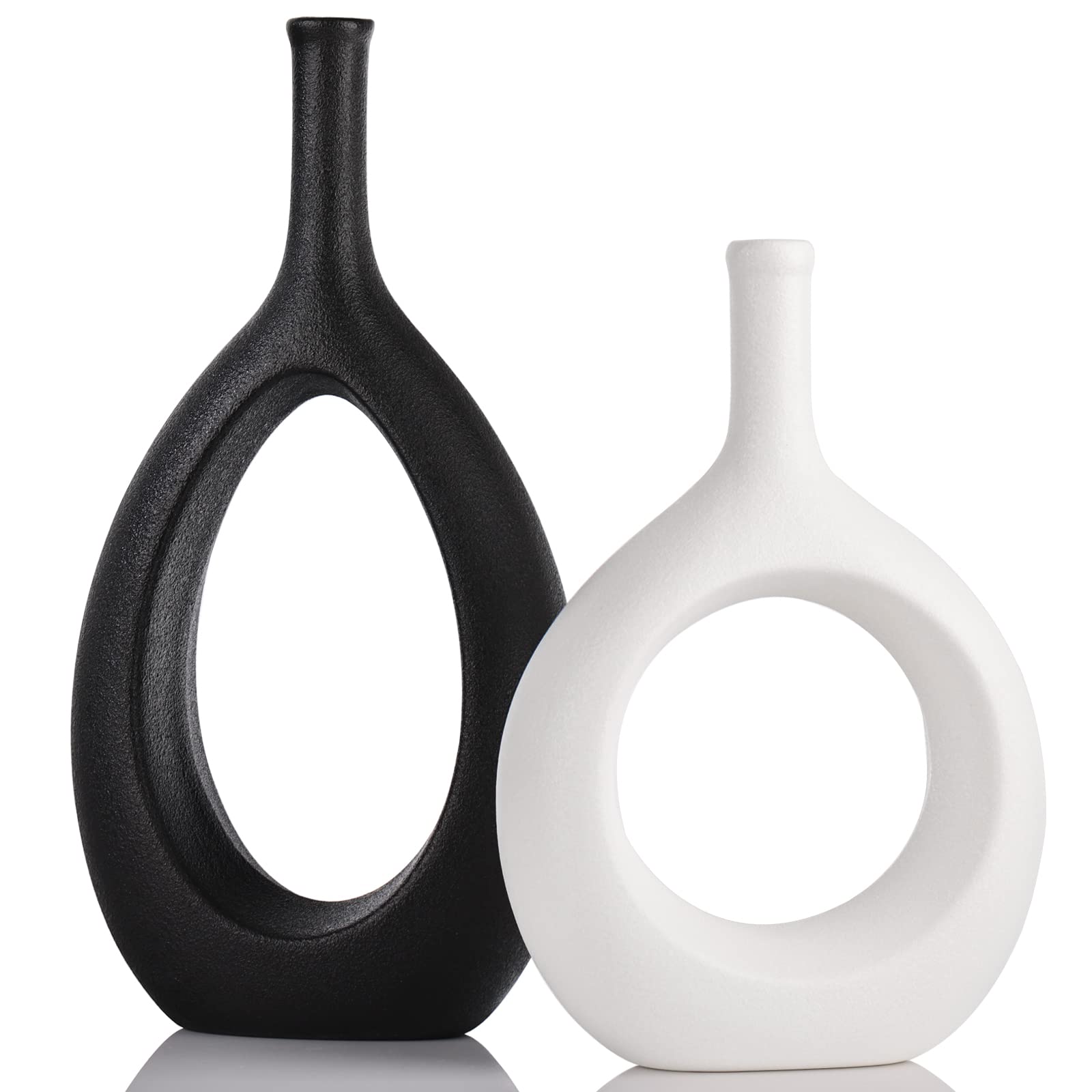 Black White Ceramic Hollow Circle Vase Set