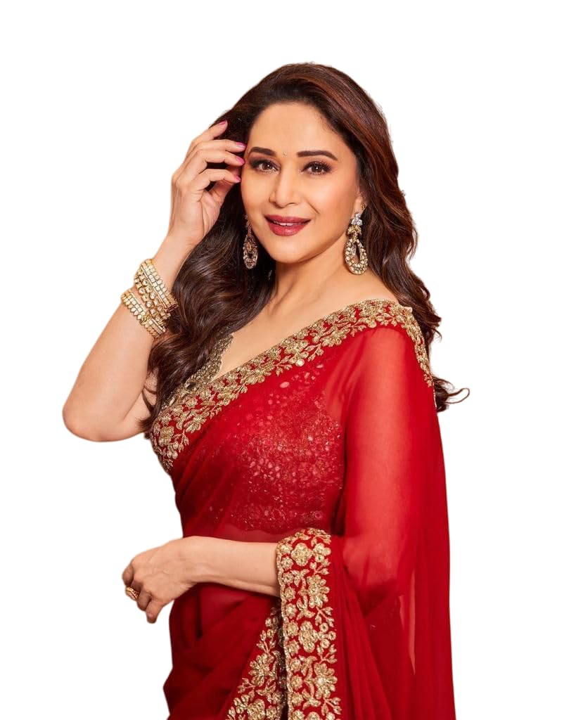 Premium Red Georgette Embroidered Saree with Heavy Blouse | Bridal Saree for Women-image-17