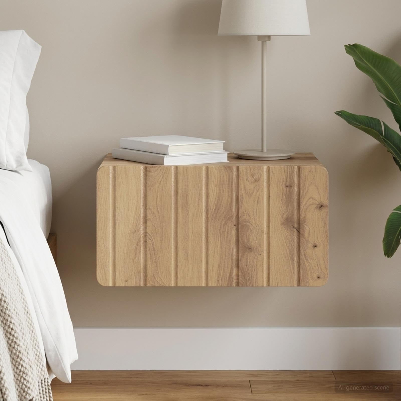 Mobiletto da notte a muro Rovere Artigianale 49 x 34,5 x 24 cm con cassetto ripiano supporto salvaspazio per camera soggiorno ingresso