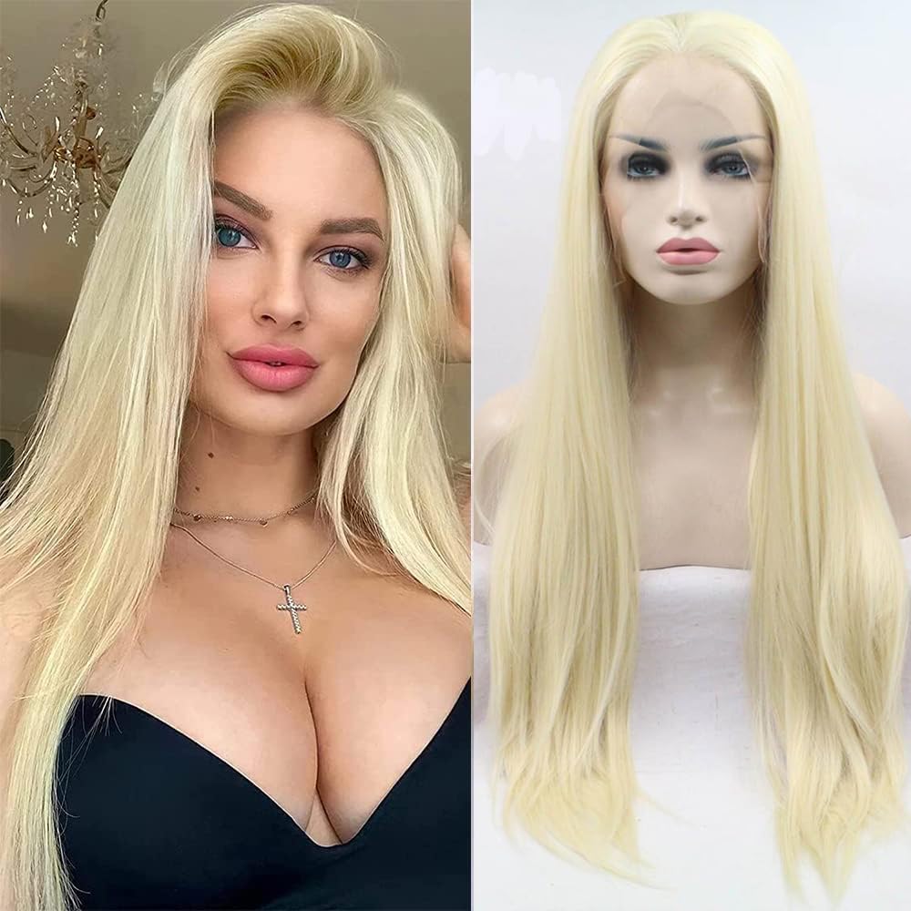 Xweya Long Slver Blonde 13 * 4 Lace Front Wgs Lght Platnum Slver Synthetc Lace Front Wg - View #5