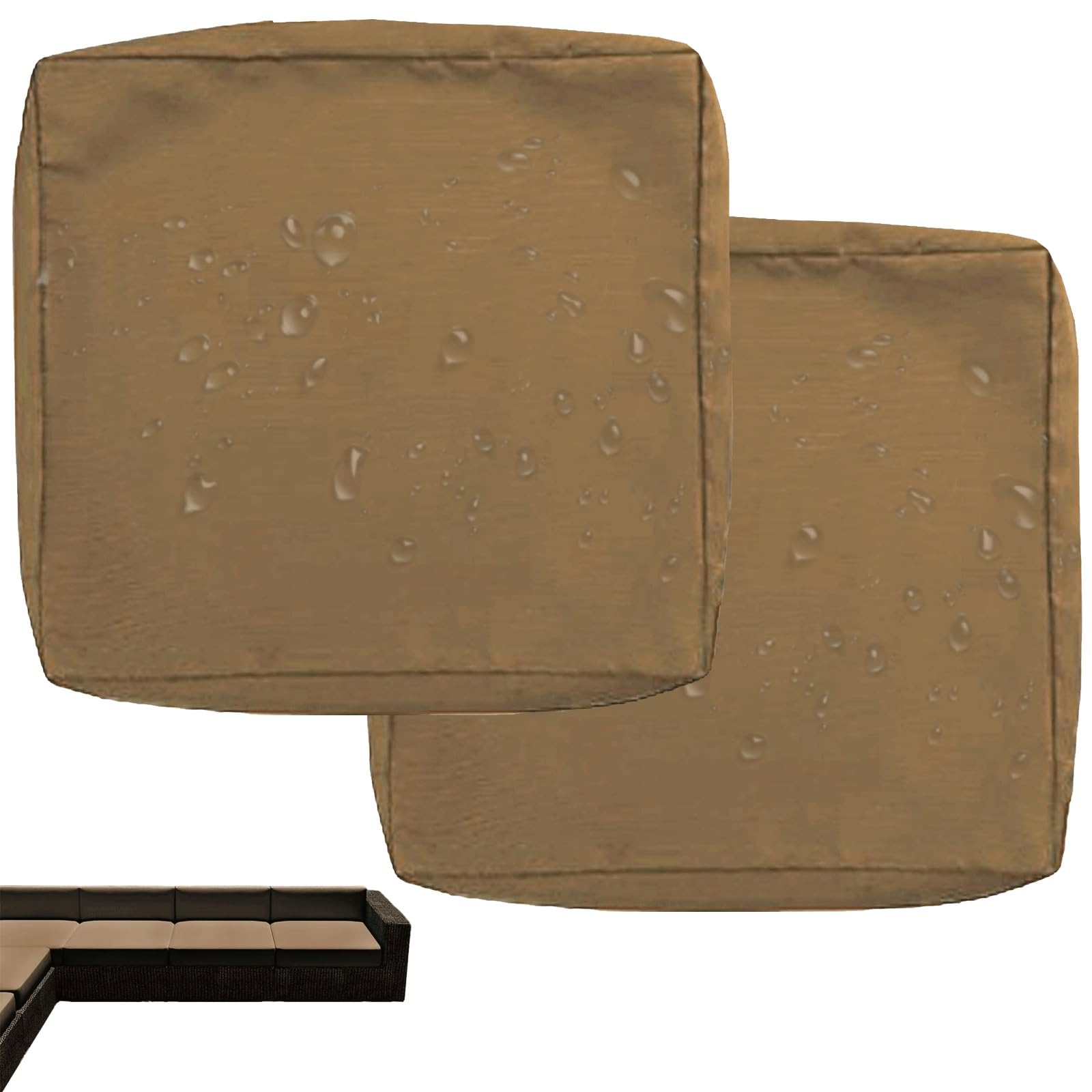uyeoco 1/2/4-Pack Waterproof Sofa Seat Cushion Covers with Zipper, 60x60cm & 55x50cm, Chair Seat Pads Cover for Indoor & Outdoor Patio Rattan Furniture(Curry,55x45x10cm(2pc))