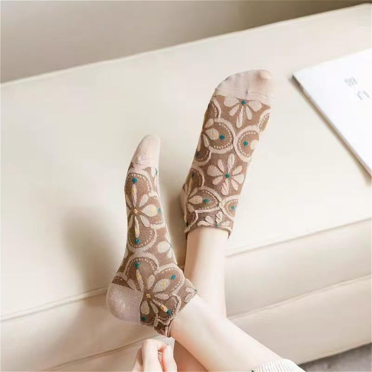 Women's Floral Vintage Palace Style 3D Stereo Flower Casual Ankle Socks 5 Pairs