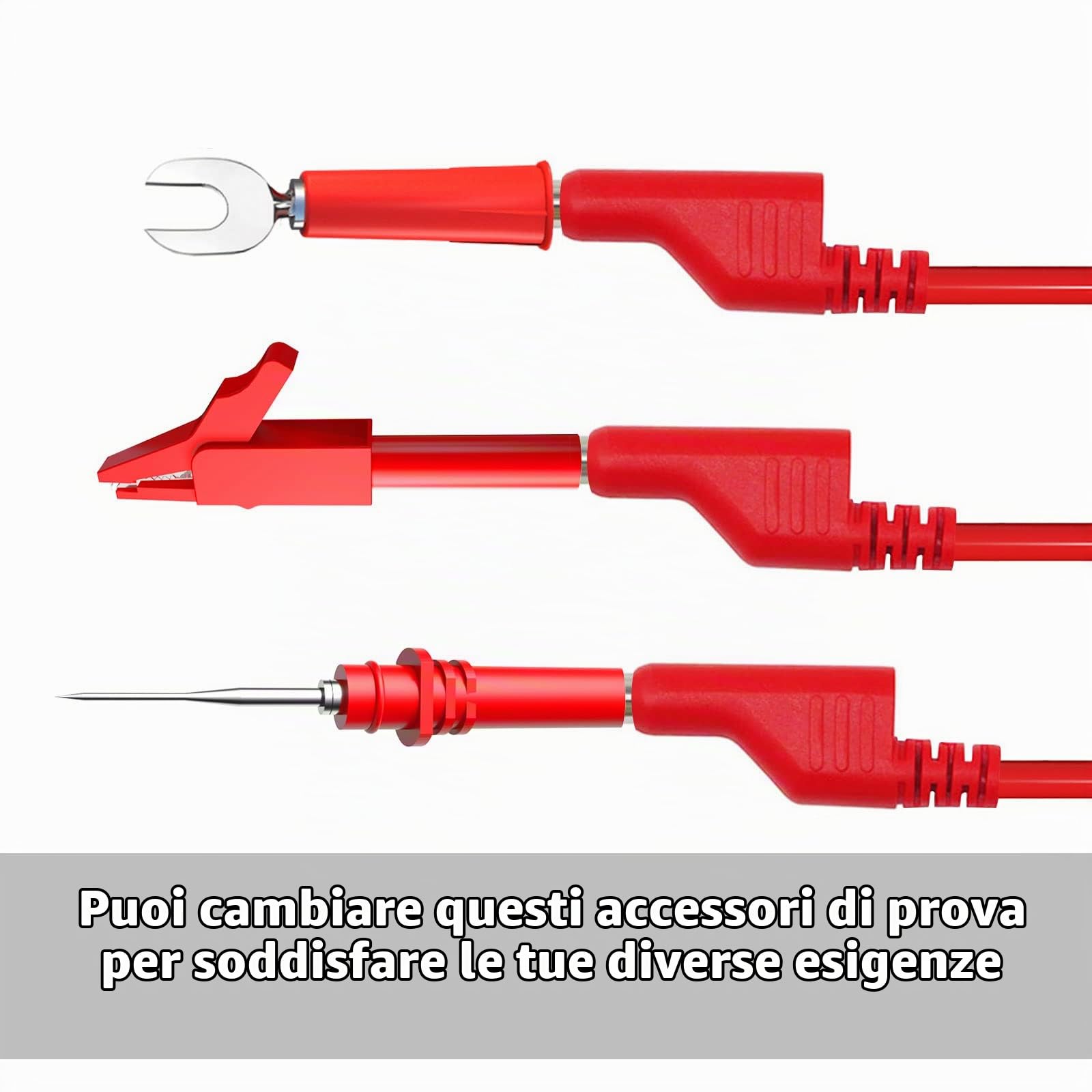 Set di puntali per multimetro da 30 pezzi, puntali con spina a banana da 4 mm impilabili a doppia estremità con clip a coccodrillo isolate, connettori a forcella, sonde di test