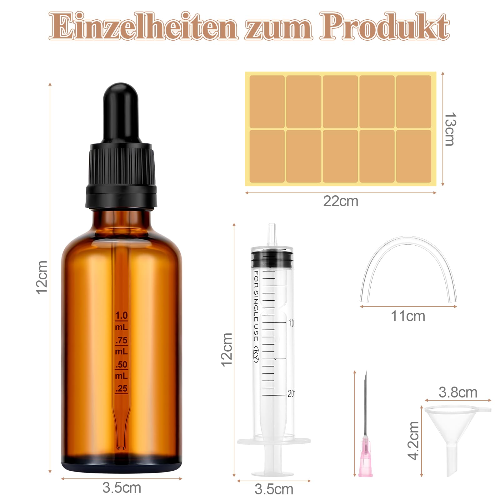 Frascos de vidrio marrón 50 ml con pipeta para aceites esenciales - 6 unidades