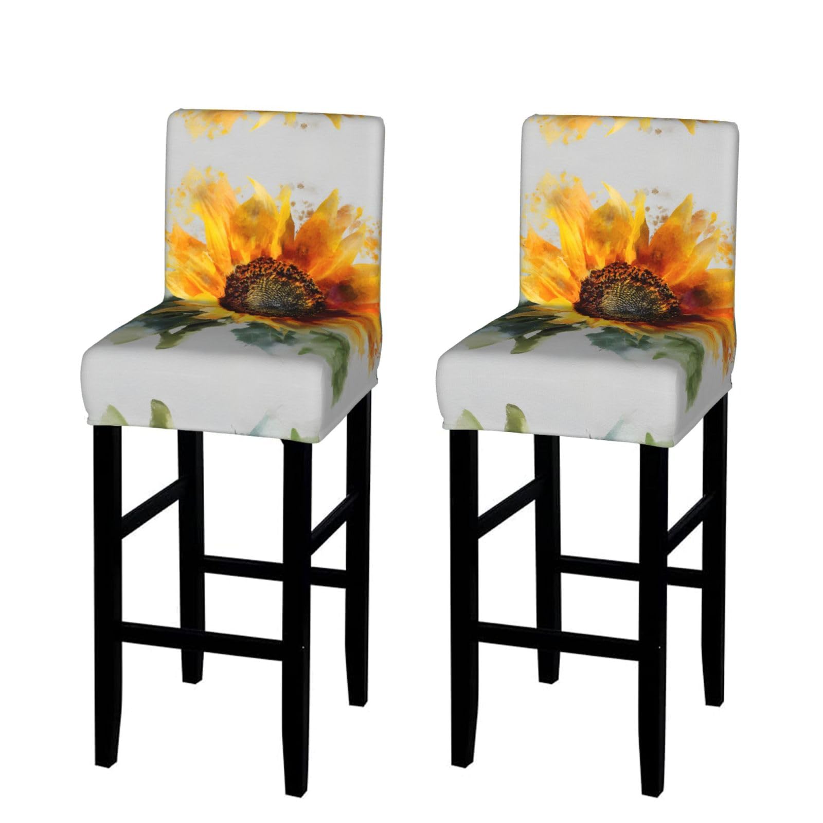 WXWJSHMGC Watercolor Sunflower Print Bar Stool Covers Stretch Counter Height Chairs Covers