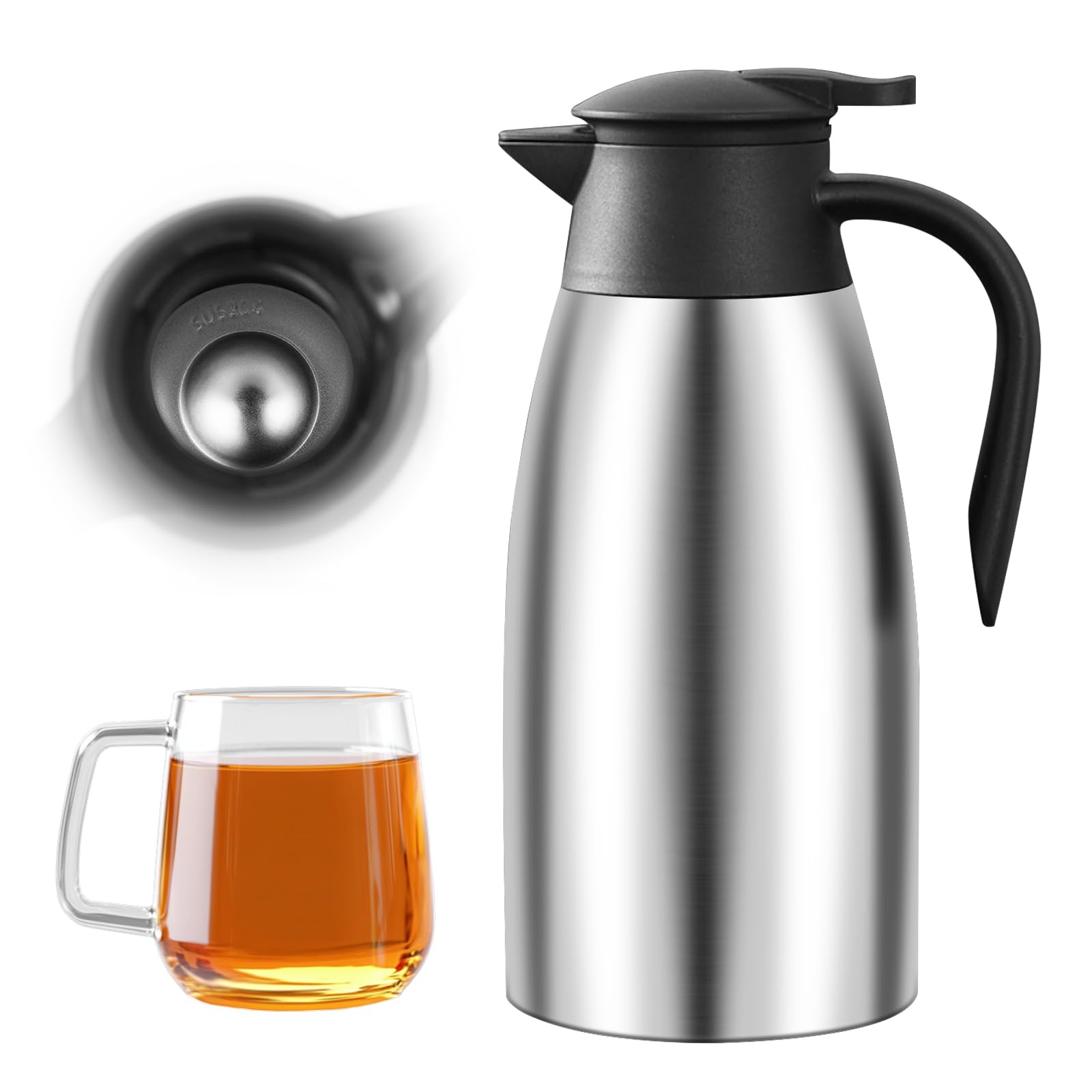 2 L Caraffa Termica, Caraffa Per Caffè, Thermos In Acciaio Inox, Mantiene Caldo Per 24 Ore, Thermos Sottovuoto A Doppia Parete Per Mantenere Calde Le Bevande Bollitori, Teiere E Caffettiere