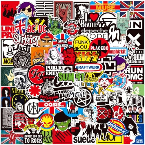 Lot de 100 autocollants Rock and Roll pour voiture, moto, skateboard, scooter, ordinateur portable,...