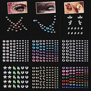 Konsait 9 vellen ogen lichaam gezicht edelstenen strass stickers zelfklevende strassstenen gezicht edelstenen tijdelijke tattoo festival accessoires voor dames en nagel kunst decoraties