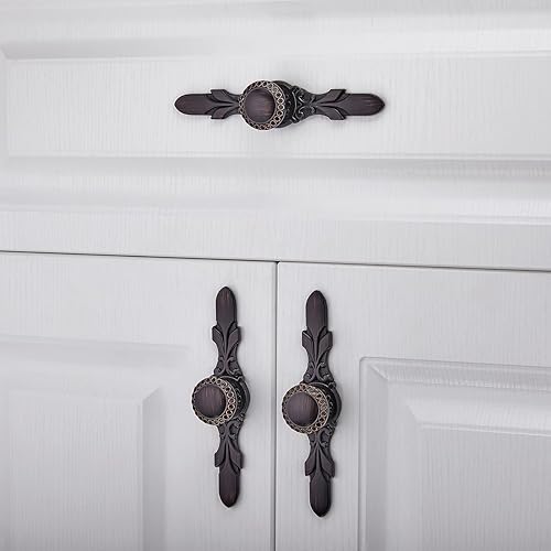Miniatura 4 de YCSJ Paquete de 10 pomos para herrajes de gabinete, pomos de bronce aceitado de 5.8 pulgadas con placas, pomos de gabinete de cocina y placas para