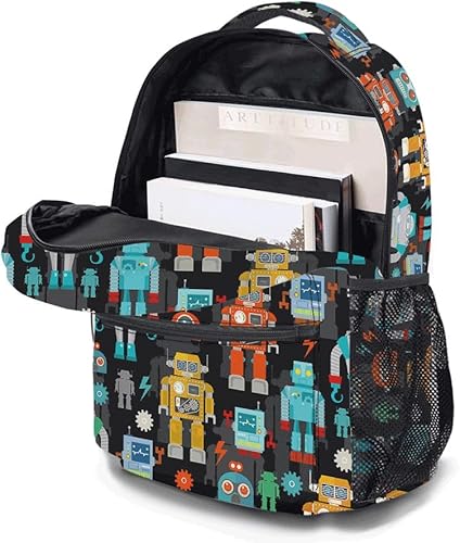 Miniatura 5 de oallpu Elegante mochila de dibujos animados, mochila ligera y duradera para laptop con múltiples bolsillos, mochila de hombro a la moda, Robots