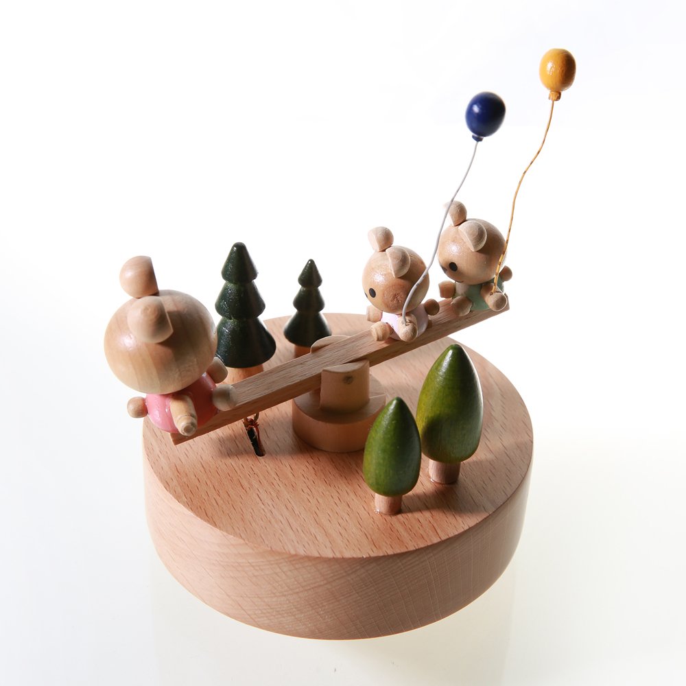 Scénarios Innovants Boîte à Musique en Bois, Premier Boîte à Musique Créatif Main Manivelle Boîte Décorative en Bois Cadeau et Décorations Idée pour Anniversaire, Noël - Ours Lapin Bascule