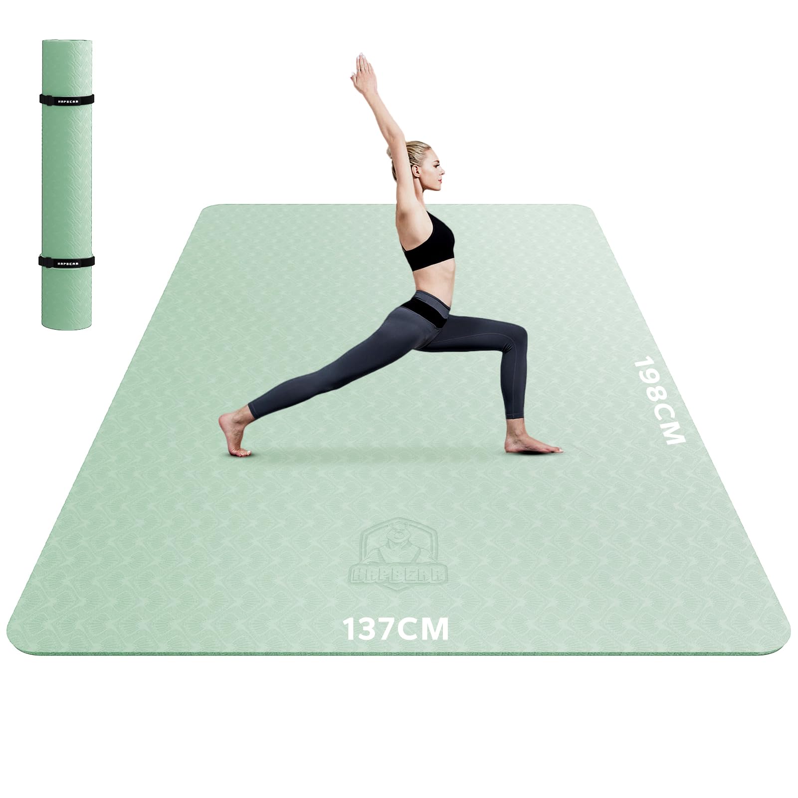HAPBEAR Yogamatte XXL- Extra Groß Breit Yoga Matte, Sportmatte Fitnessmatte Rutschfest 198cm x137cm/183cm x122cm/183cm x116cm,Ultra Haltbar, Gymnastikmatte für Pilates, Gym, Zuhause, Workout
