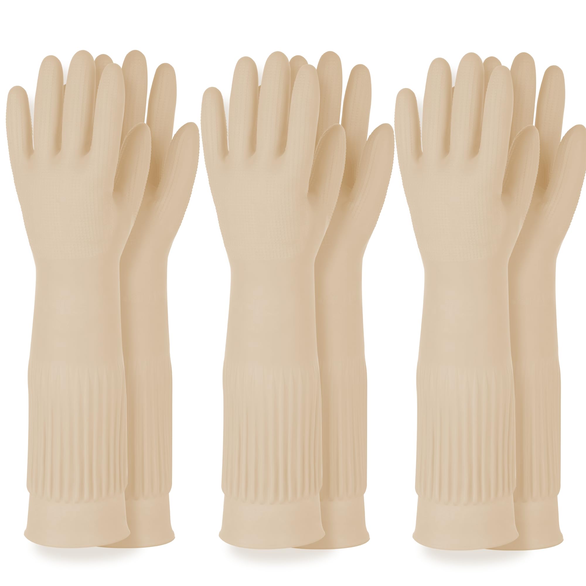 DABOGOSA Reusable Waterproof Household Dishwashing Cleaning Rubber Gloves, Non-Slip Kitchen Glove (Ivory, XL (Pack of 3))