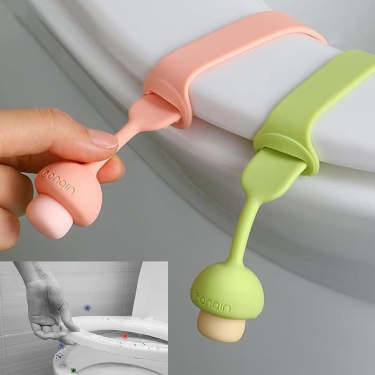 Prostuff.in® Non-slip Self Stick Toilet Seat Silicone Riser Handle, Frosted Toilet Lid Lifter Adjustable Buckle Close stool Lift Handle Avoid Touching Toilet Cover Soft Handle for Bathroom 4 pcs