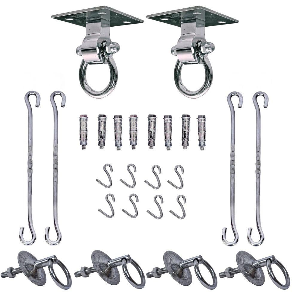 TRENDY CREATION HUB Heavy Duty Stainless Steel Swing Set 7 Ft,28 Swing Chains Steel Rod, 8 Anchor Fasteners,2 Cealing Kada 8 S Hook 3 Seater Wooden Swing Hanging Hooks Complete Hanging Kit-image-24