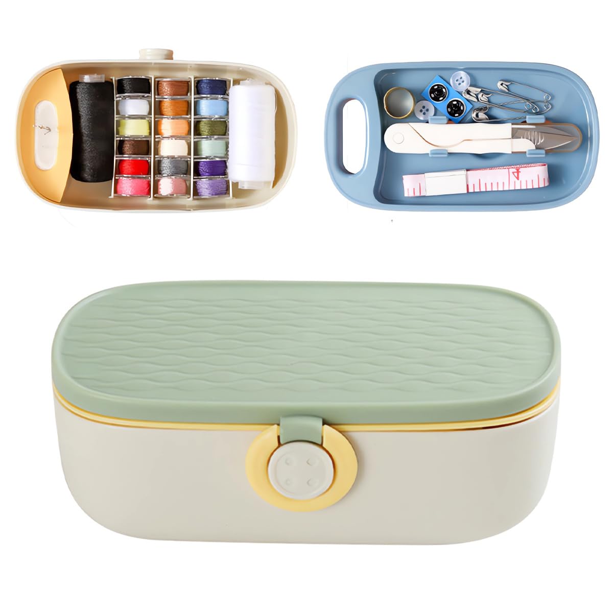 Portable Sewing Kit with Storage Box, Essential Sewing Case with Compartments and Accessories for Home and Emergency Use, Light Green