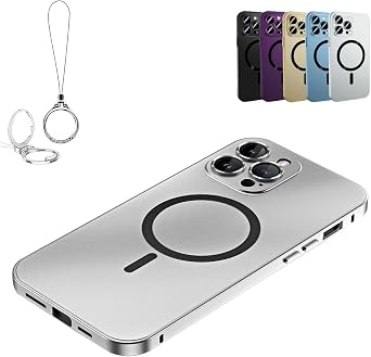Magnetic Charging Aluminum Metal Bumper Matte Shell for iPhone, Anti-Collision Matte Protective Case for iPhone 16/15/14/13/12 Pro Max Silver,for iPhone16 Pro Max