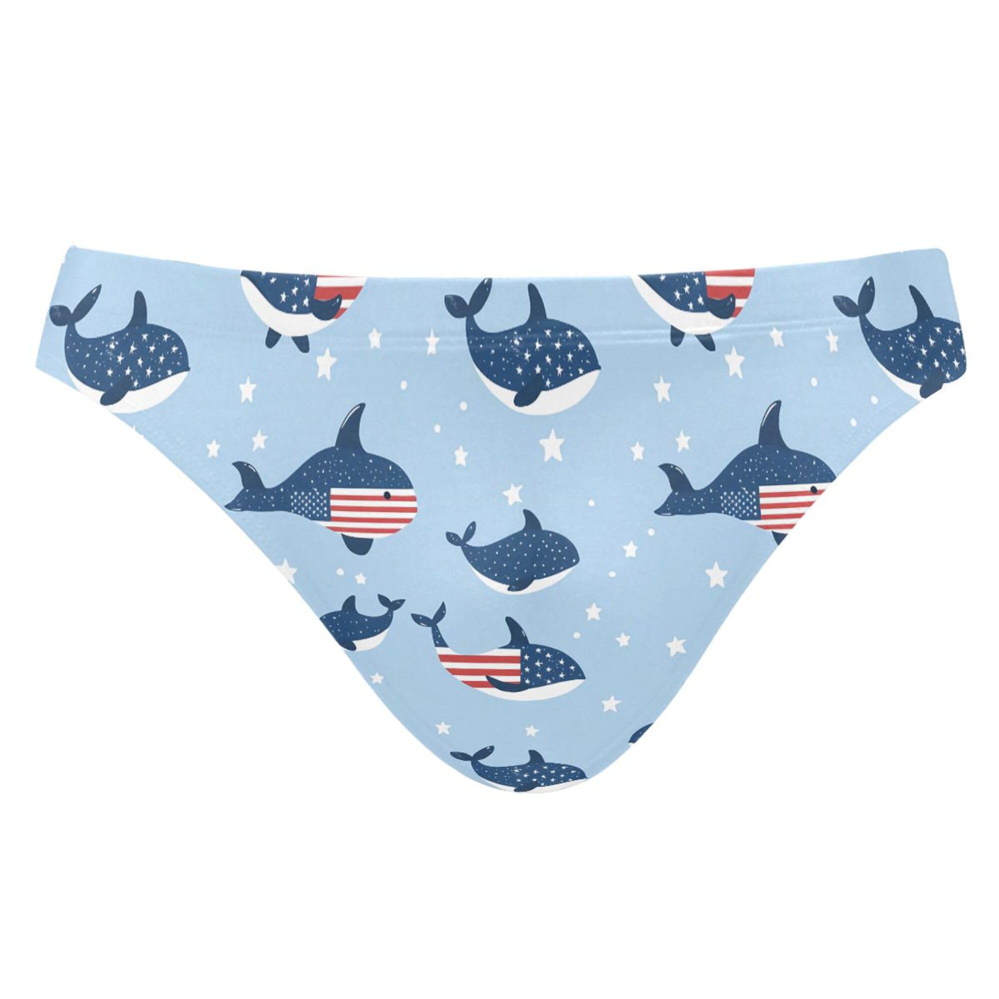 July 4th Independence Day Whale Mens Swimwear Swim Briefs Bikini Swimsuit for Summer Beach L B0404605