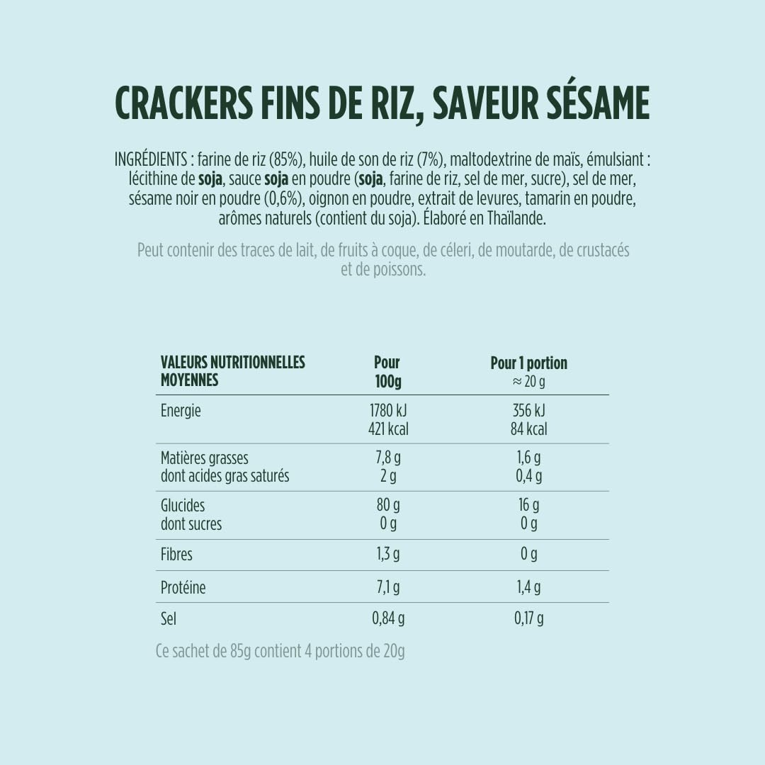 N.A! Nature Addicts - Rice Crackers Sésame - 12 Sachets de 85 gr- Crackers Fins de Riz, Légers et Craquants - 60% de Matières Grasses en Moins que les Biscuits et Chips Apéritifs du Marché -