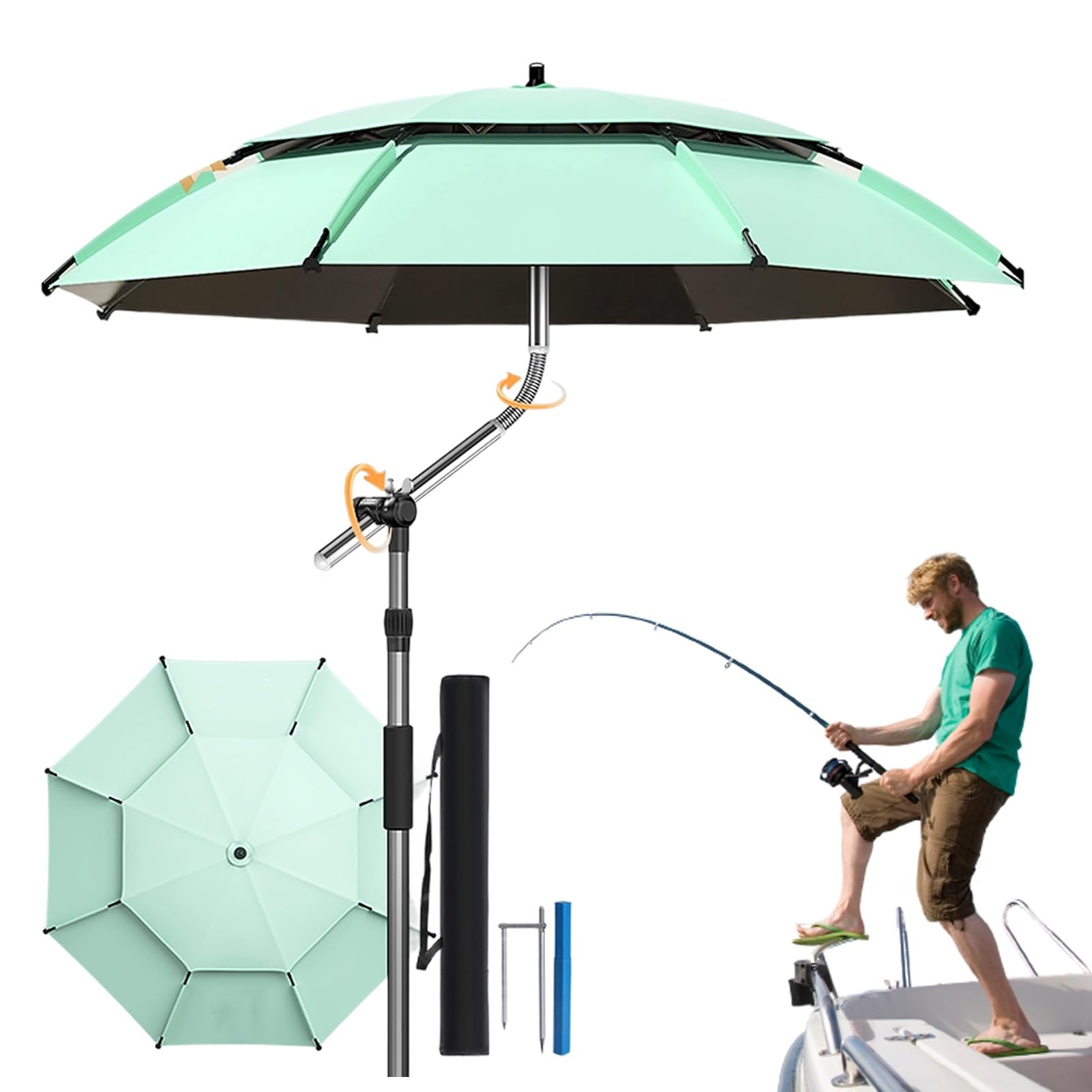 Parasol wędkarski zewnętrzny, wodoodporny, wiatroszczelny parasol plażowy z kotwicą do piasku, odchylanym drążkiem, torbą transportową