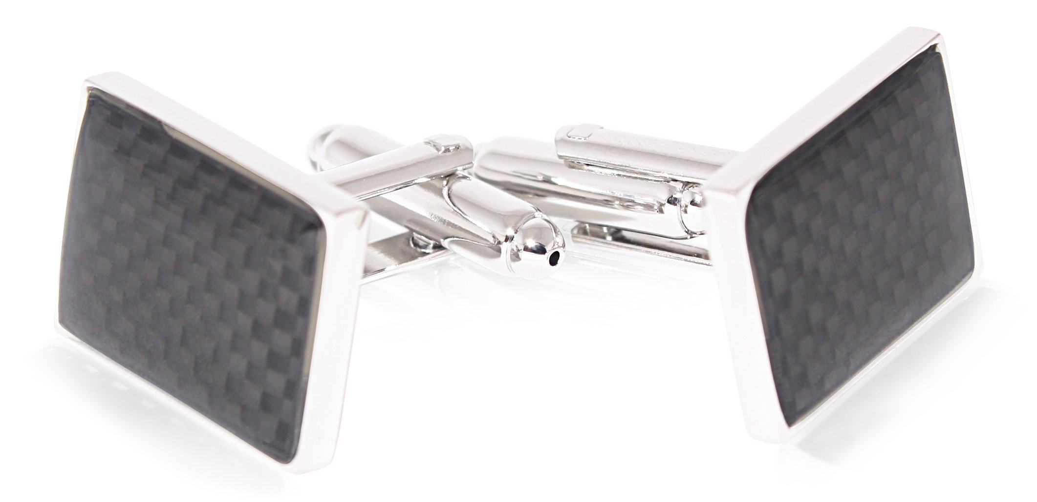 Men's Silver Carbon Fiber Cufflinks - 1 Pair