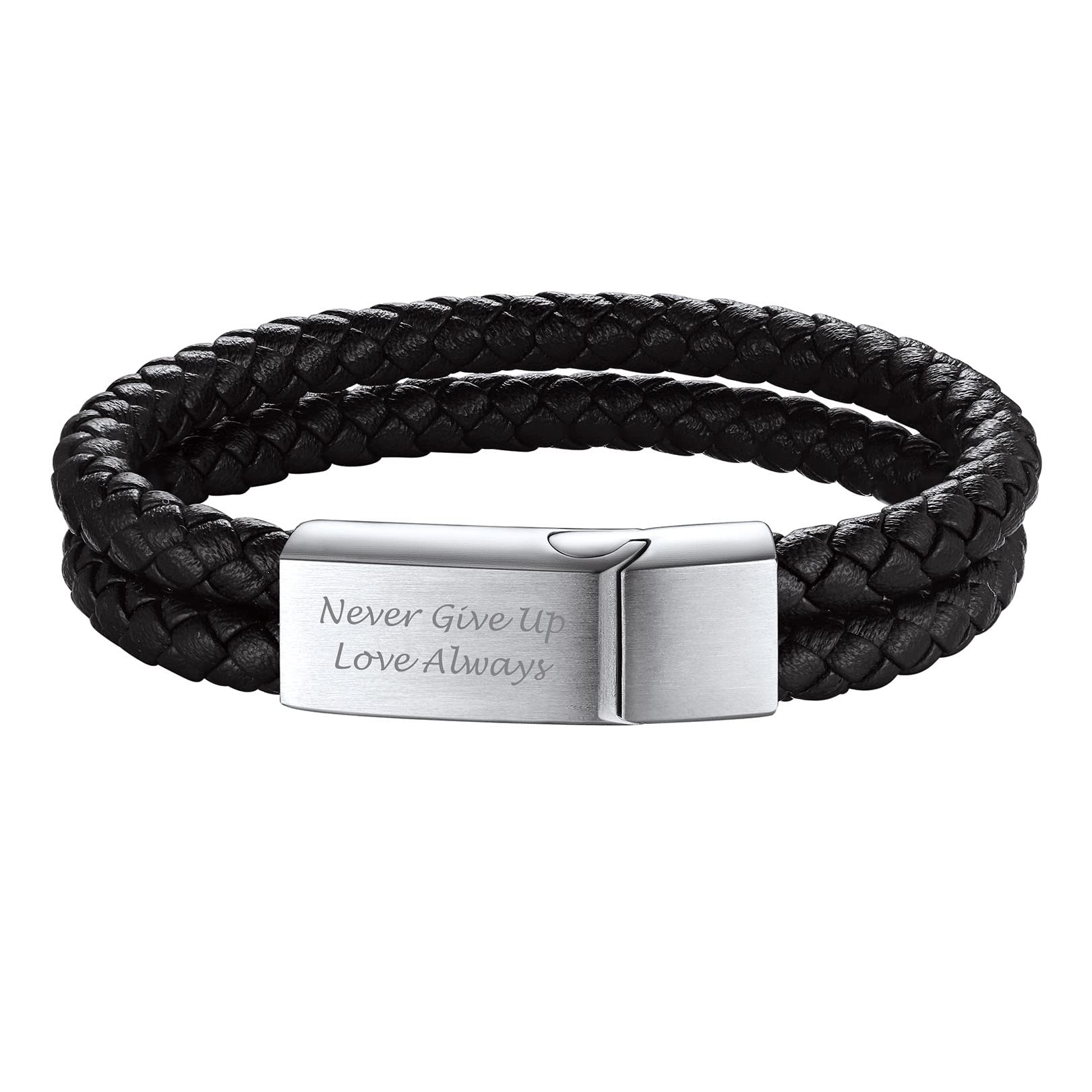 FOCALOOK Bracciale Uomo Intrecciato In Microfibra E Acciaio Inox, Chiusura Magnetica 19/21 Cm, Personalizzabile - 2