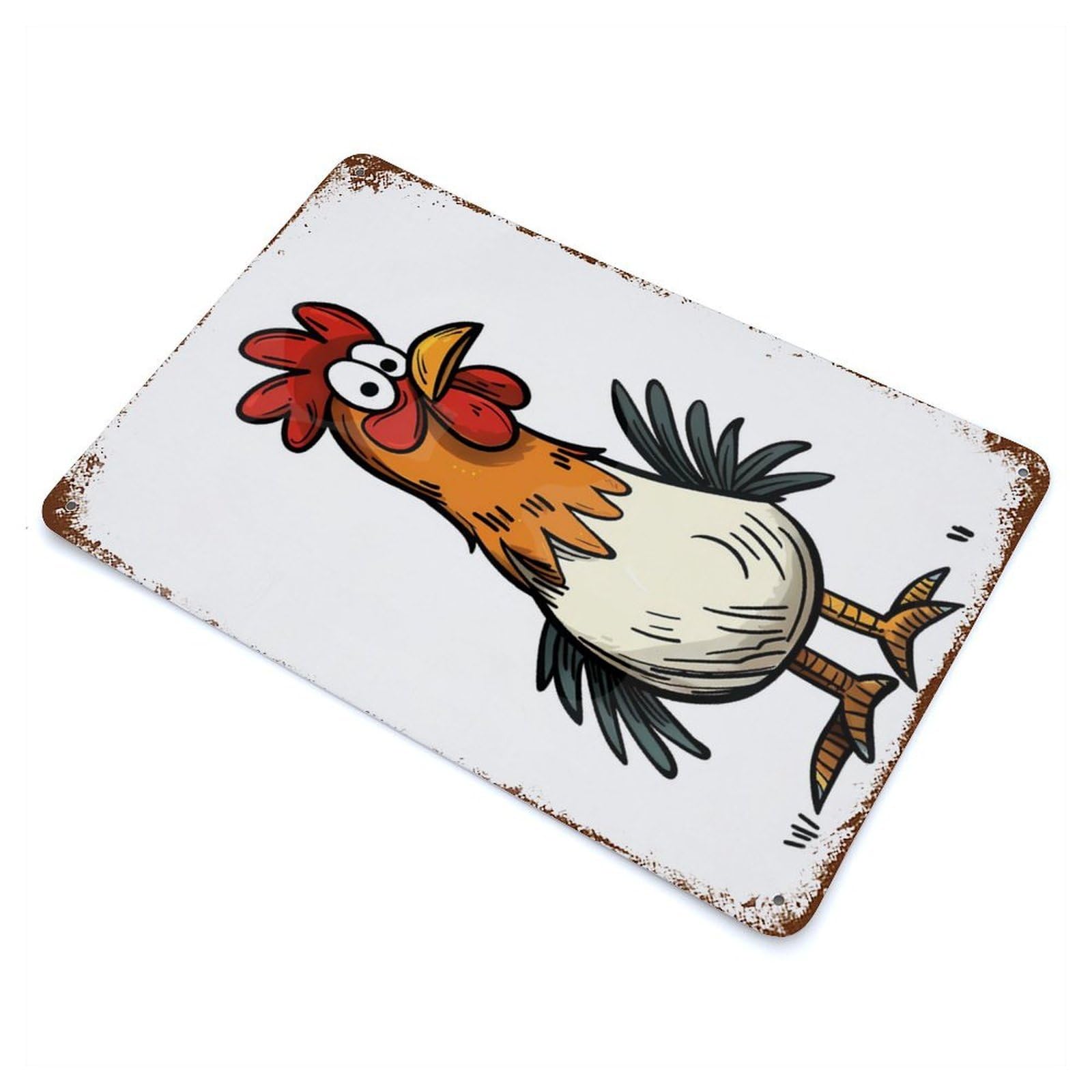 Funny Chicken 11.8"x7.9" Rustic Tin Plaque, Industrial Home Decor for Farmhouse, Kitchen And Entryway Decor