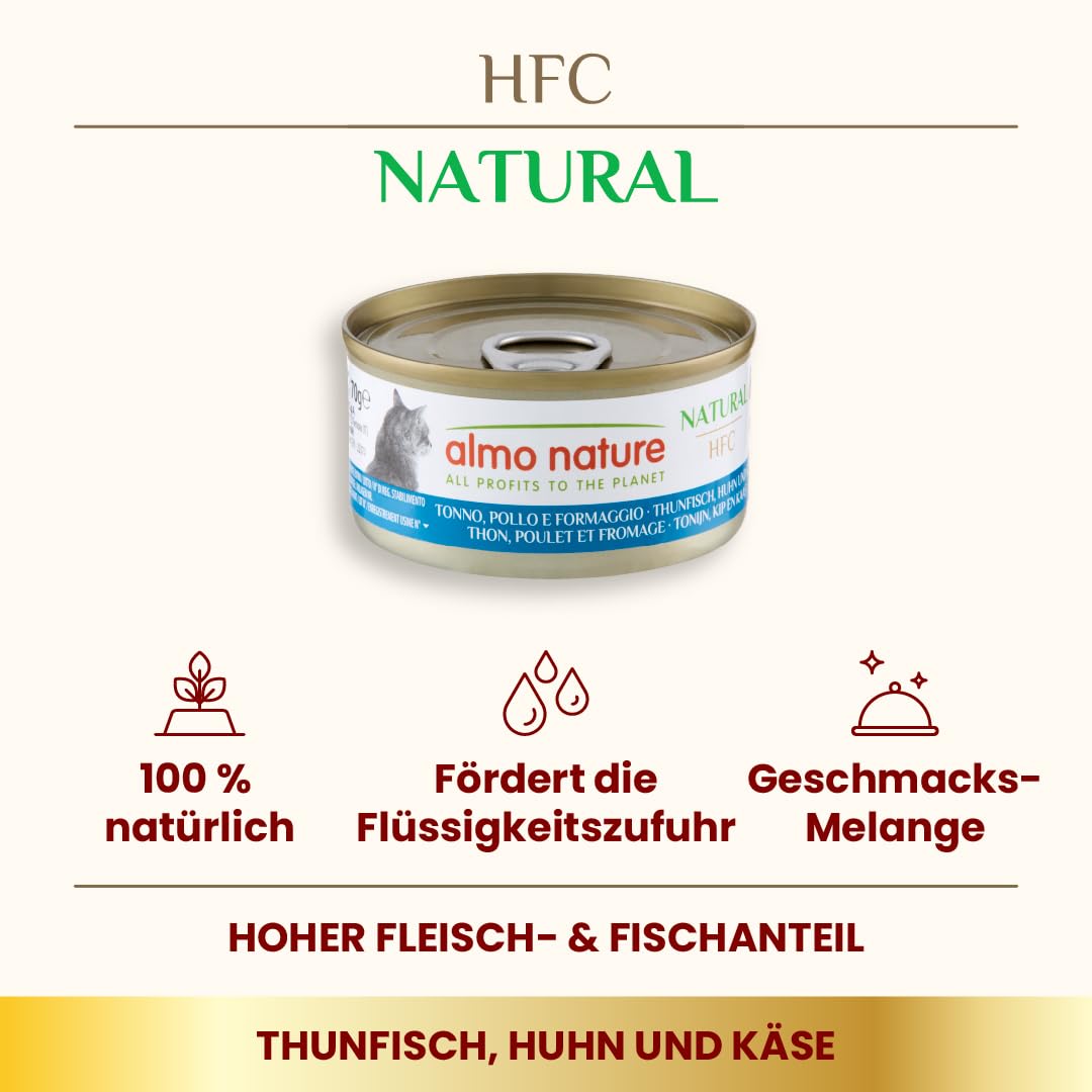 almo nature HFC Natural Wilgotna karma dla kotów - tuńczyk, kurczak i ser - opakowanie 420 g (6 x 70 g)