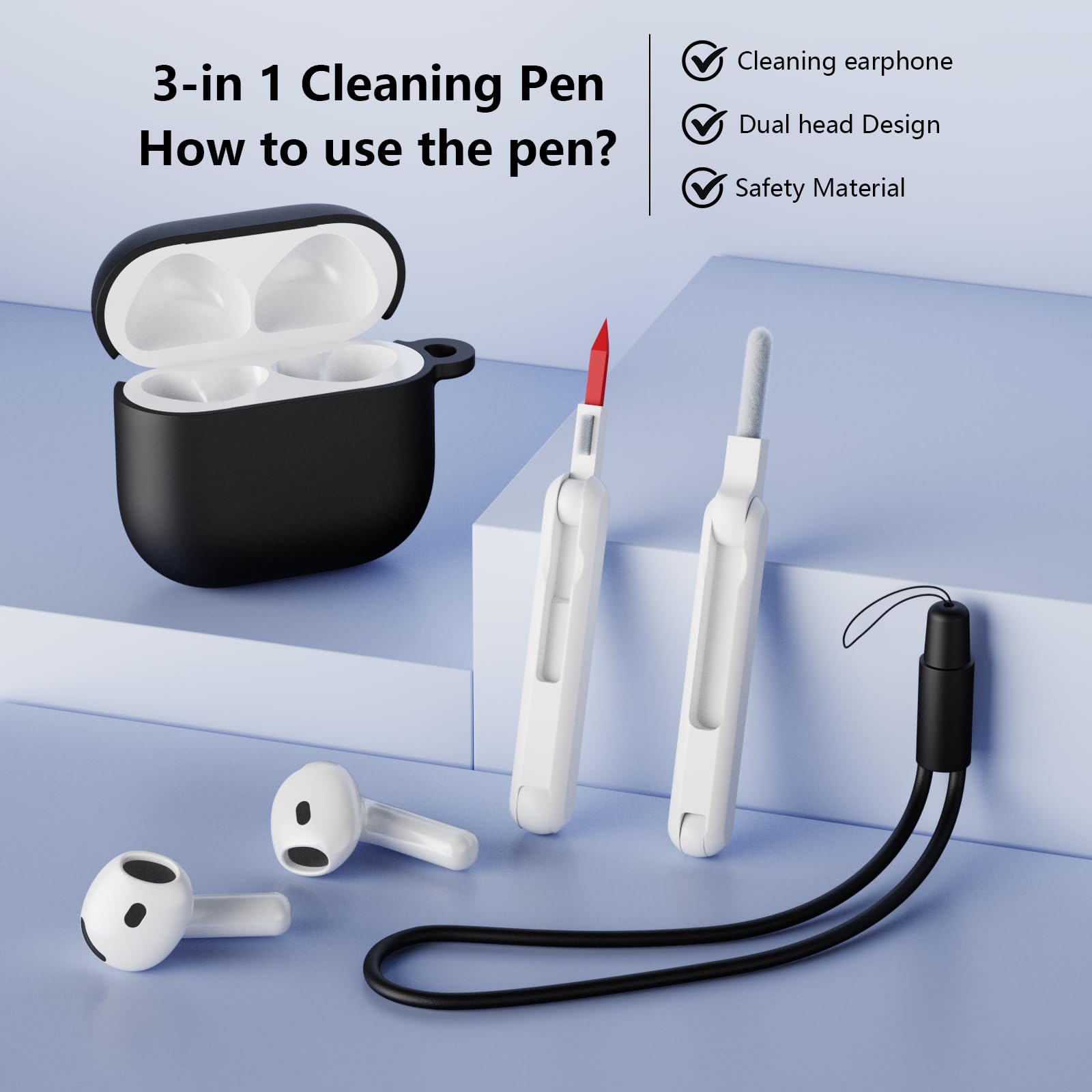 Mocarheri Funda de Silicona Compatible con AirPods 4.ª Generación con Kit de Limpiador, Fundas Protectora de Silicona para AirPods de 4 Generacion 2024, LED Visible Frontal, Negro — view 6