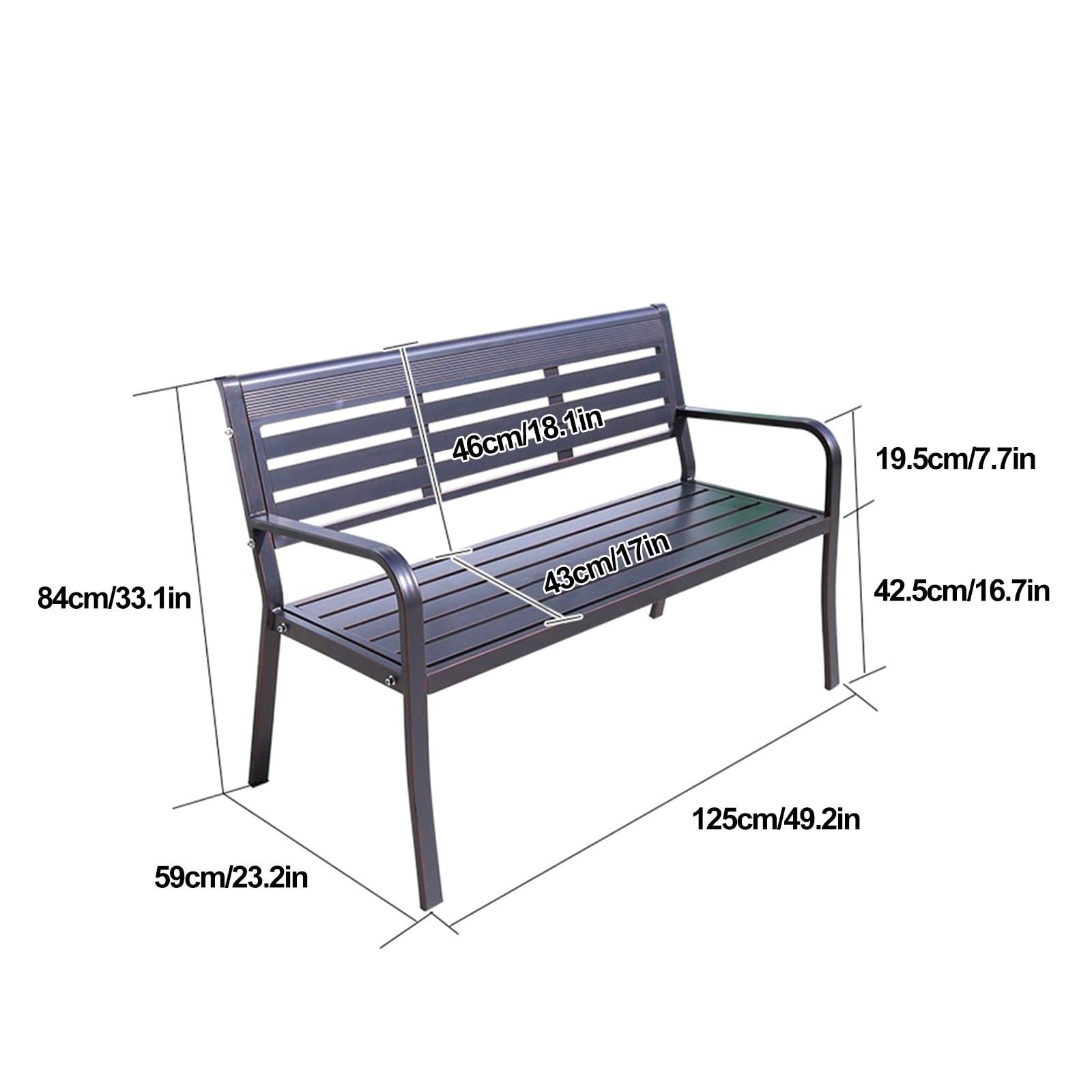 Gartenbank, Gartenmöbel, mit Rückenlehne, 2–3-Personen-Außenbank, Gartenbank Metall for Den Außenbereich, for Park, Schwimmbad und Hof (Color : A)