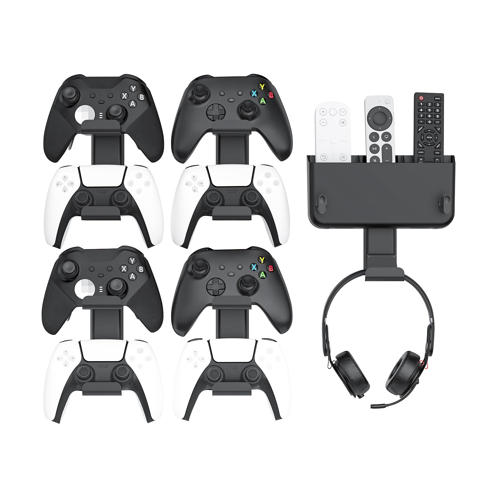 Controller &amp; Headset &amp; Remote Holder Wall Mount with No Drill, 4 Packs Gaming 8 Controllers Hanger Hook Mount for PS5/PS4/XBOX/Switch, Headphone Stand &amp; Remote Control Holer Wall Shelf with Adhesives, for Sega Game Gear Games