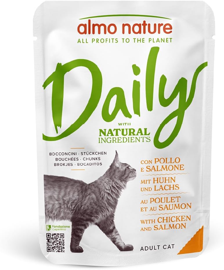 Almo Nature Daily - Wet Cat Food for Adult Cats - Chicken and Salmon - 70 g, Pack of 30