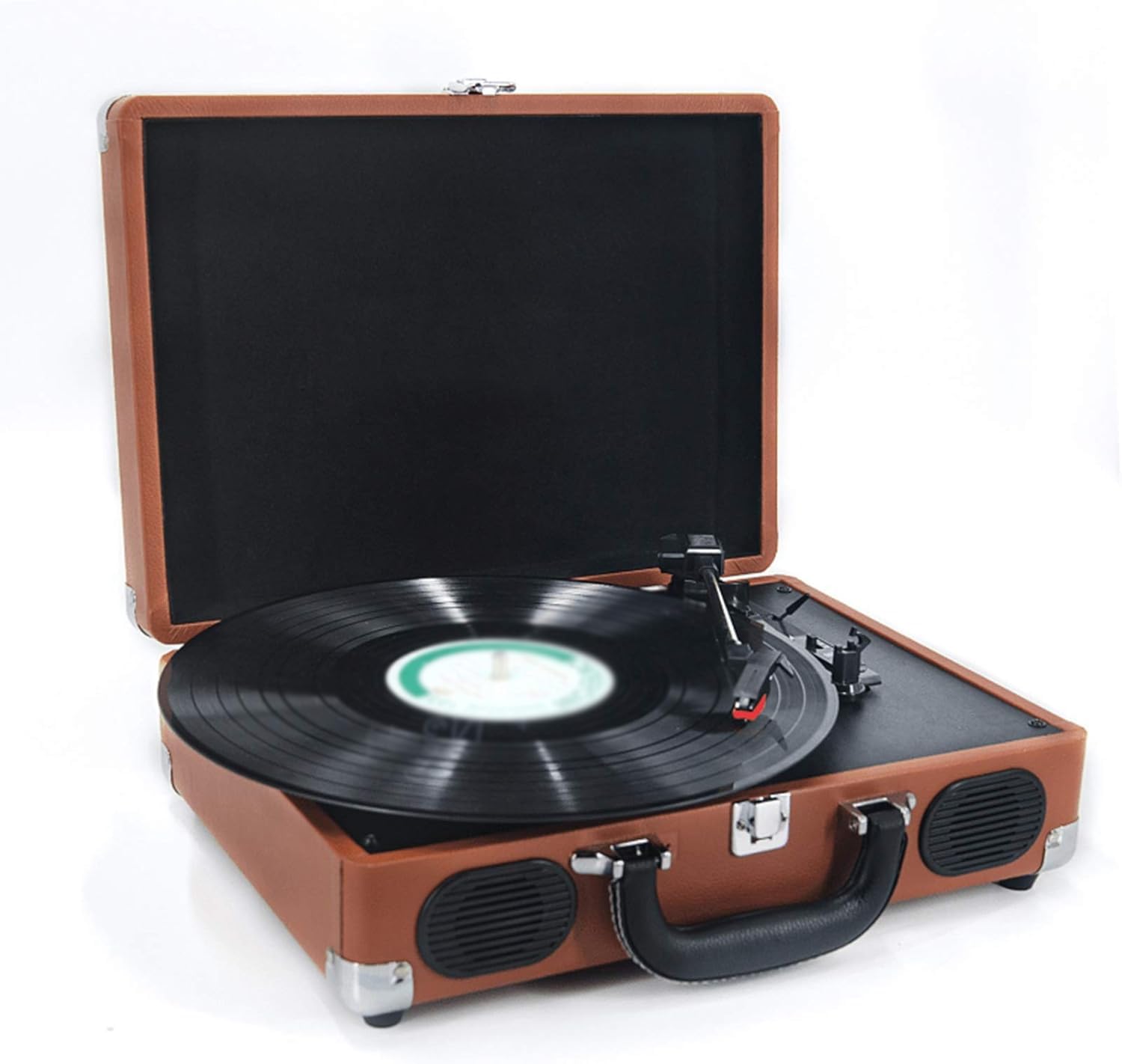Gramofon z głośnikami, gramofon w stylu vintage z walizką, gramofon z 3 prędkościami, obsługuje wyjście liniowe RCA, wejście AUX, słuchawki do dekoracji domu
