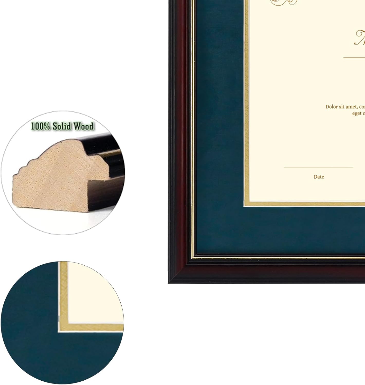 Diploma Frames 11x14 with Mat or 15 x 18 without Mat for Document/Certificate/Picture, Includes Double Mat and UV Protection Acrylic (Navy Over Gold Double Mat, 1-Pack)