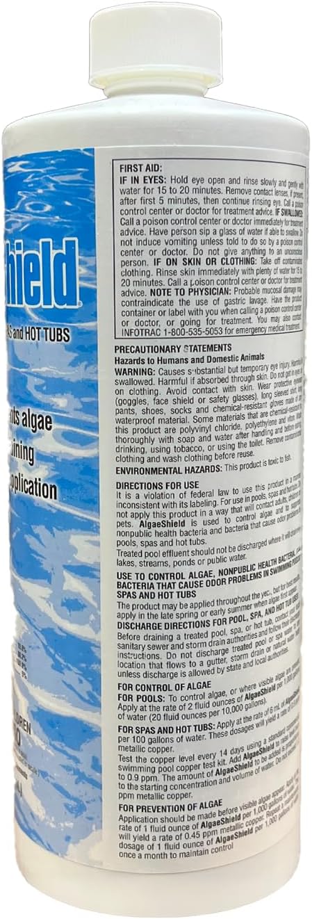 AlgaeShield Algaecide 32 FL OZ 12774 with My Garden Pool 7 in 1 Test Strips and Measuring Cup, 2 Pack
