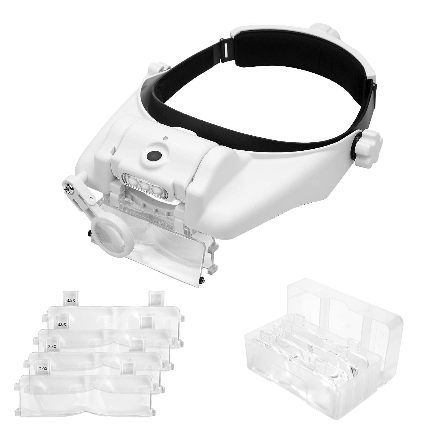 V2COM Headband Magnifier 1.5X to 13X with LED Light, Head Mount Magnifier Free Hand Rechargeable Magnifying Glass for Close Work Reading Jwewlry Crafts Repair