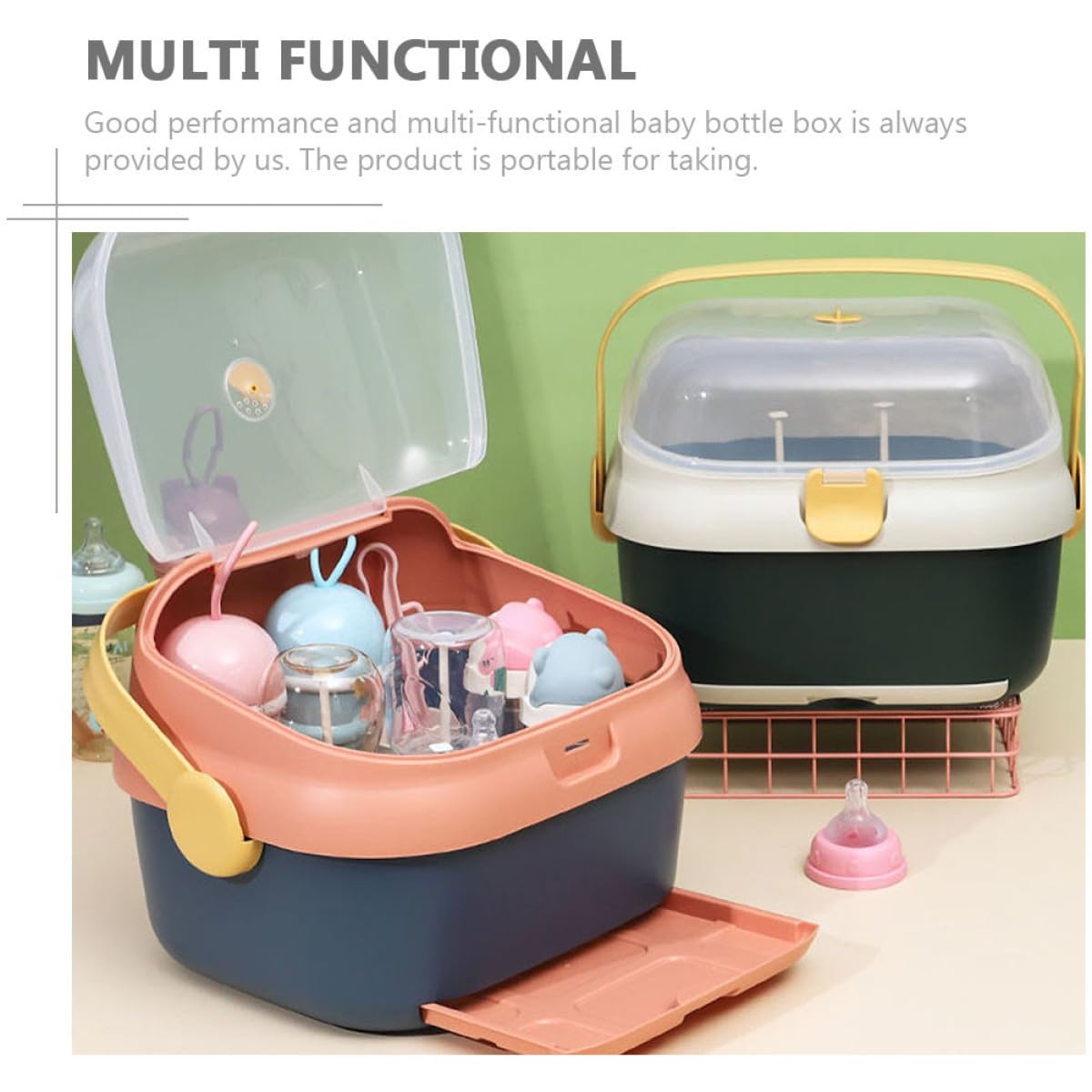 Caja Escurridor para Biberones Grande con Tapa Almacenamiento Multifuncional para Cocina y Productos para Bebés Resistente y Portátil para Mantener Orden y Limpieza